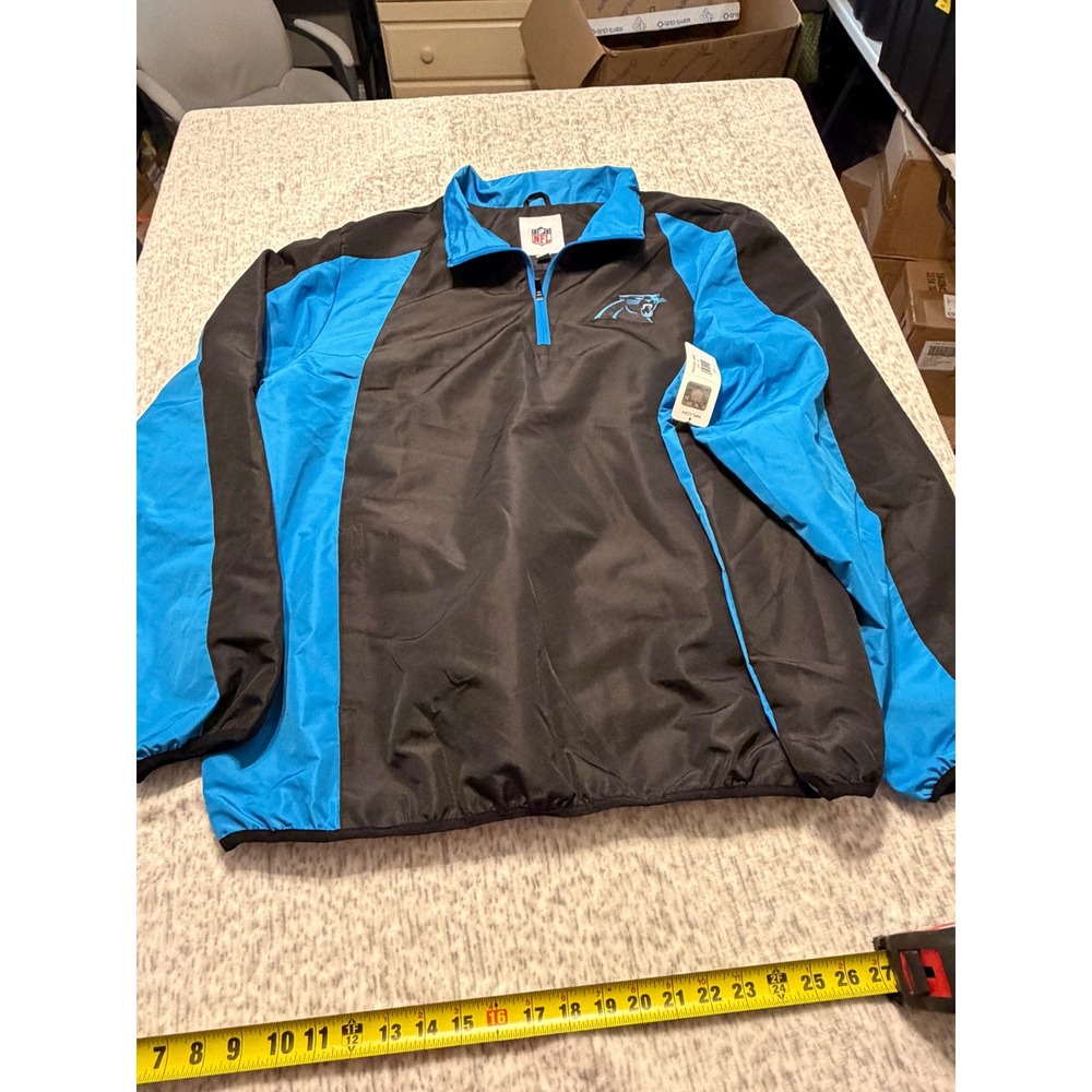 Carolina Panthers NFL Pullover Jacket Mens XXL Black‎ Blue Half Zip Windbreaker